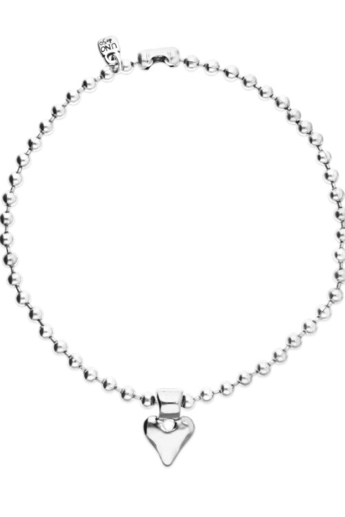 COLLAR DE BOLAS DE ALEACIÓN DE METALES BAÑADA EN PLATA DE LEY CON DETALLE DE CORAZÓN Colgante