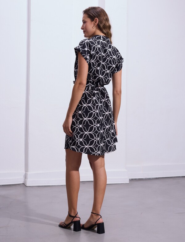 Vestido Printed Detalle Lazo NEGRO/BLANCO