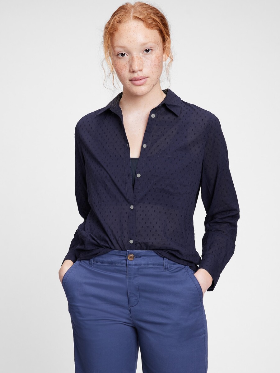 Camisa Clásica Mujer - Navy Clip Dot 