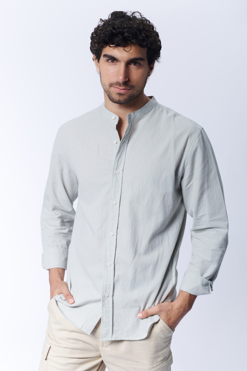 Camisa Con Lino Cuello Mao - verde claro 