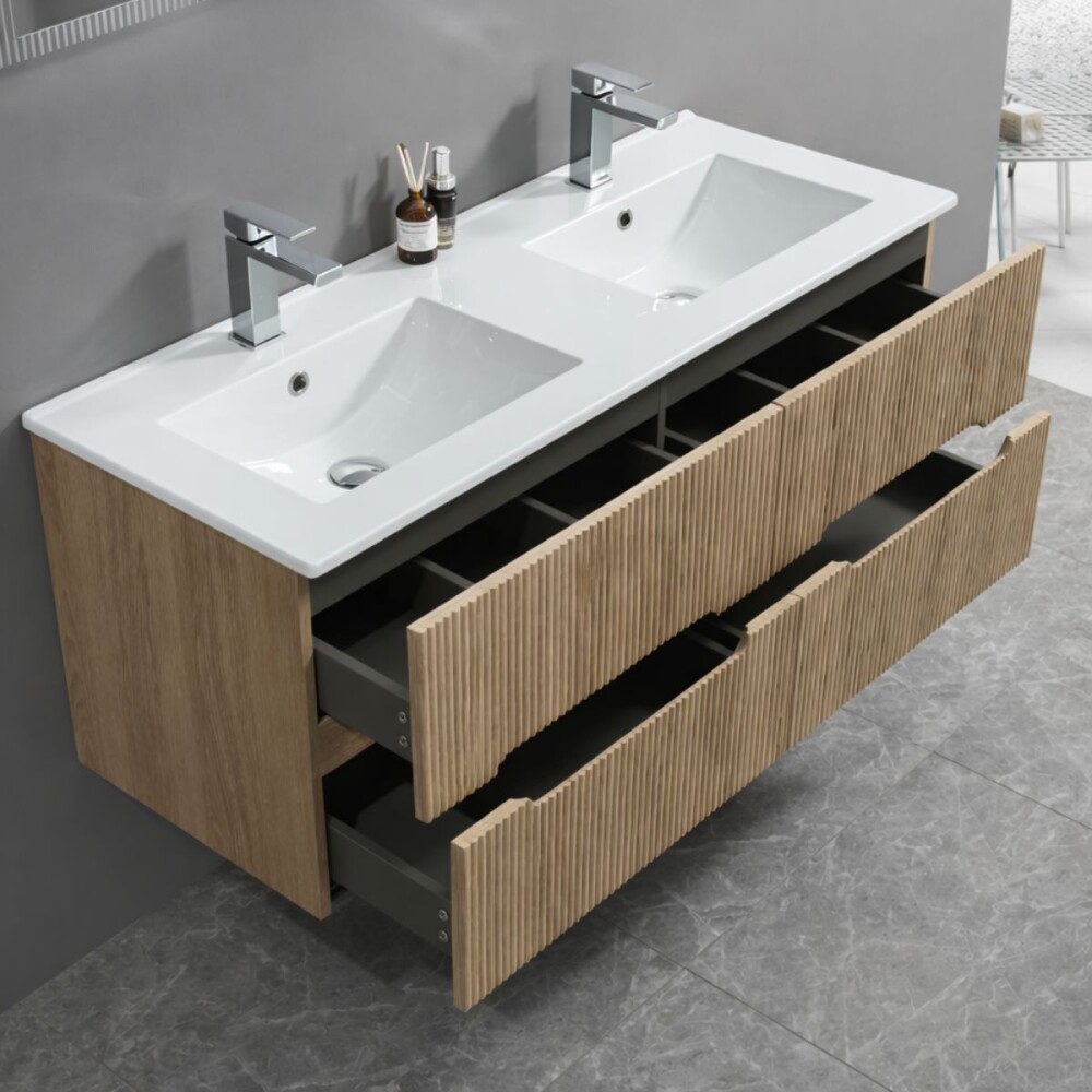 Mueble De Baño Suspendido Oak Ripado 120 Cm Con doble Bacha Mueble De Baño Suspendido Oak Ripado 120 Cm Con Doble Bacha