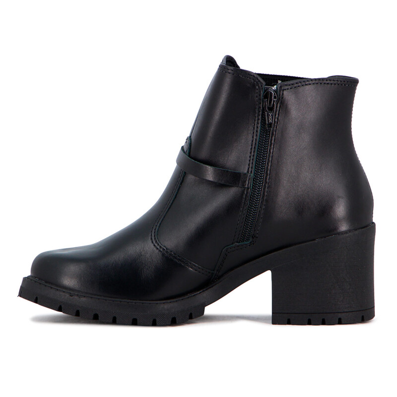 Comfortflex Bota Cuero Caña Media C/elastico Tira C/ Hebilla Y Taco Cuadrado Bajo Negro