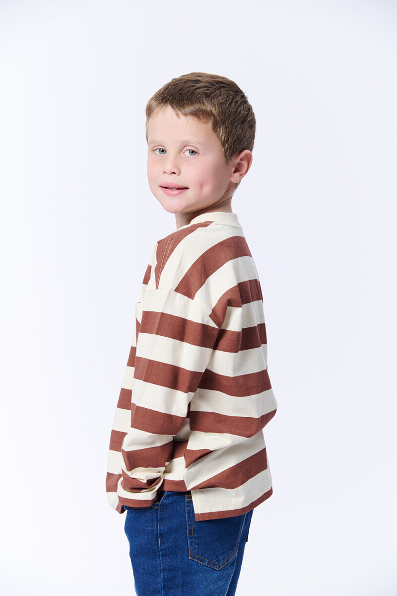 Remera Manga larga Rayado Marron Y Crudo