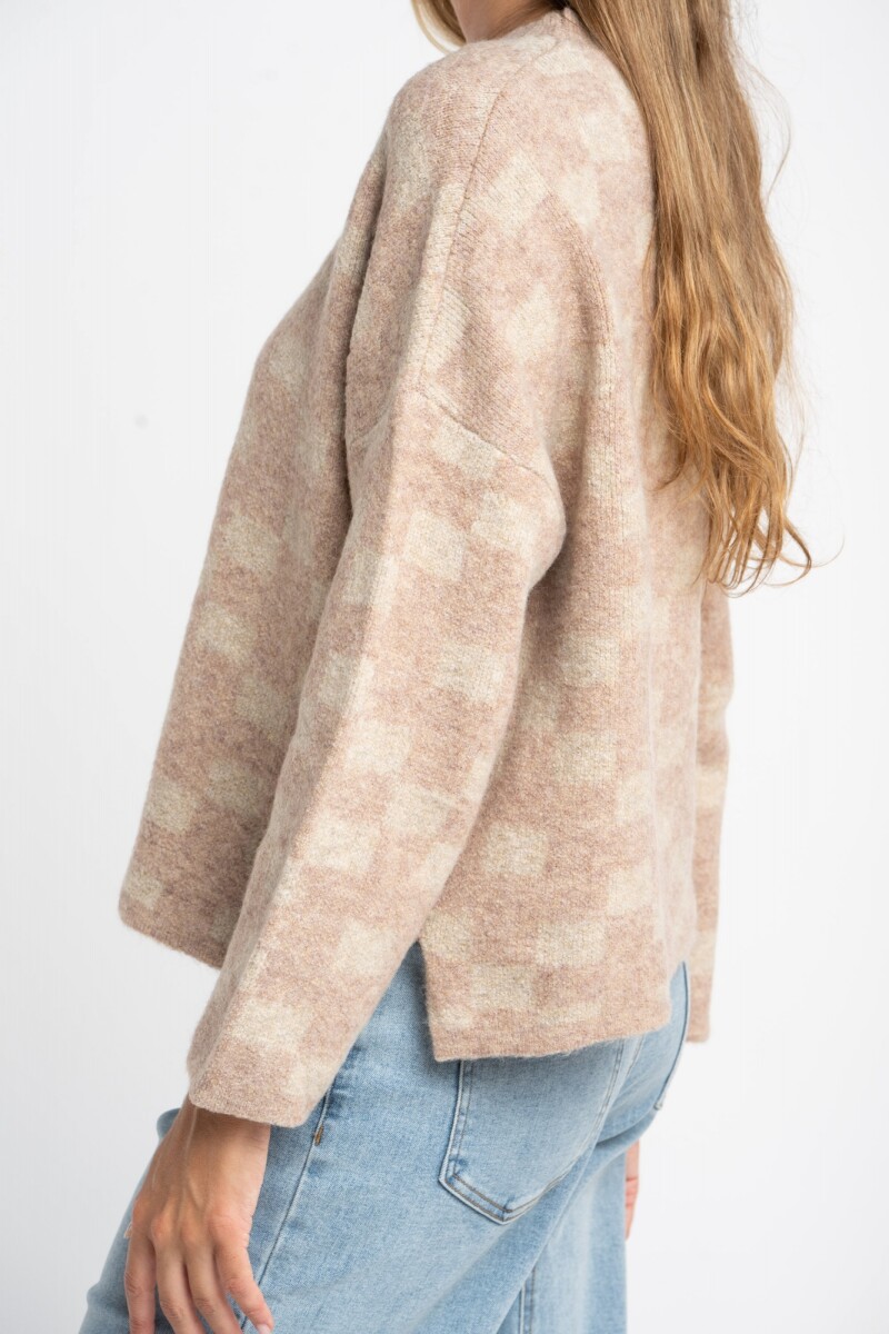 Sweater Intarsia Cuadros Rosa Viejo