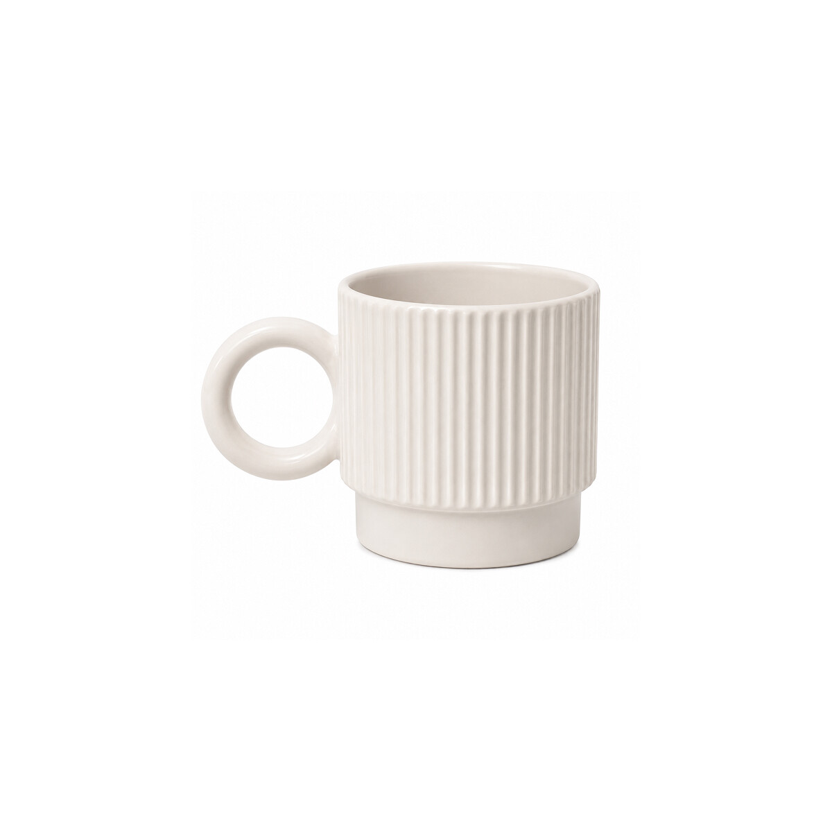 Taza de cerámica facetada con asa circular - Blanco 