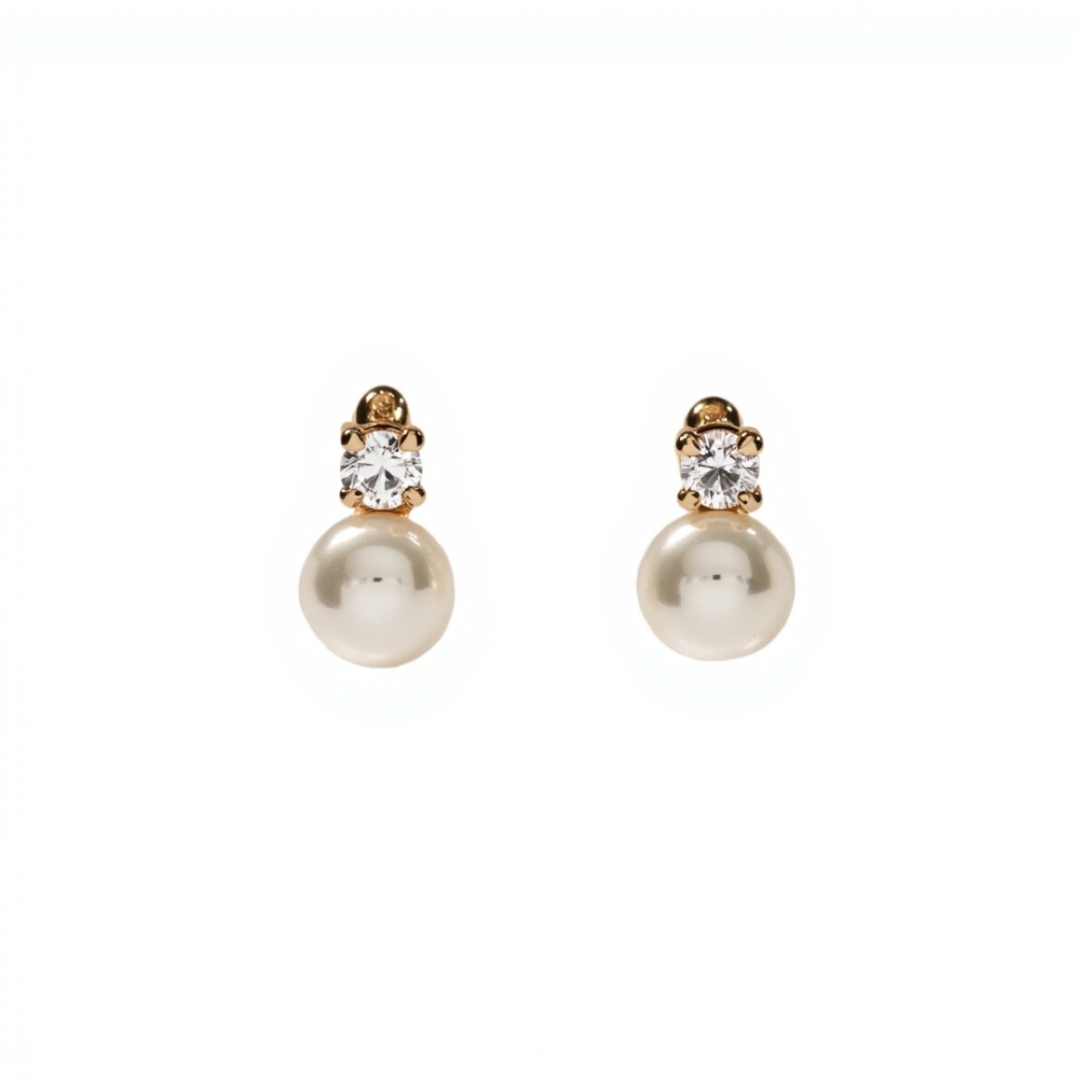 Caravanas Perlas y zirconia en oro- Oro bajo - Perla de río y zirconia - CA8222 - conpiedra 