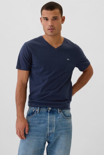Remera Cuello V Mini Logo Gap Hombre Tapestry Navy