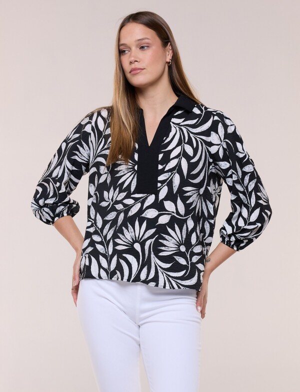 Blusa Escote Camisa Viv NEGRO/BLANCO