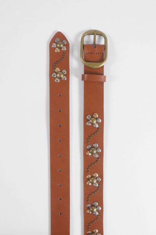 Cinturón tachas antique flor marrón