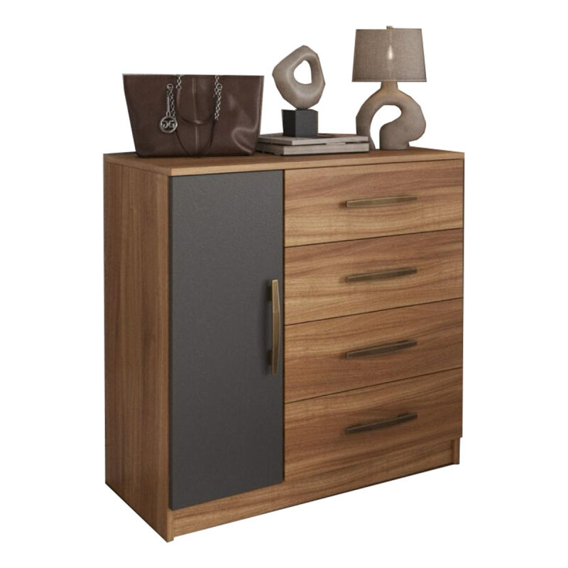 Juego de Dormitorio Premium Ropero + Comoda + Mesas Nogal/Grafito Juego De Dormitorio Premium Ropero + Comoda + Mesas Nogal/grafito