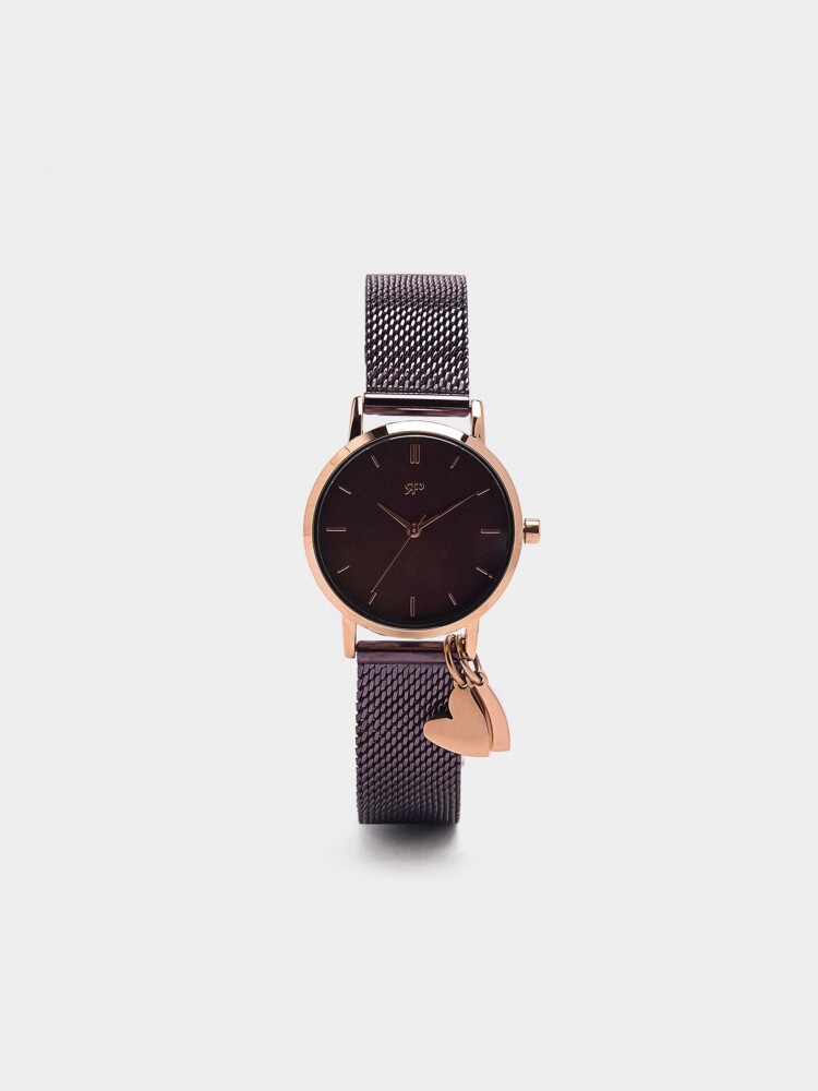 Reloj Malla Metálica De Acero Con Charm bicolor