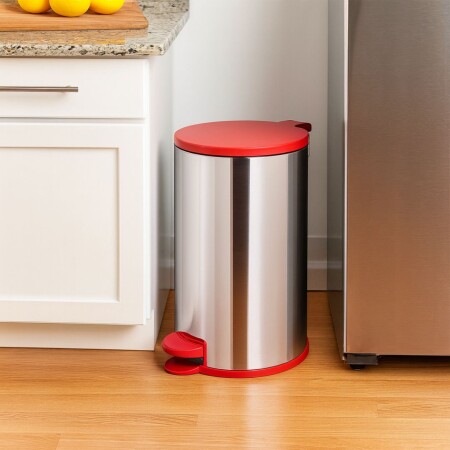 PAPELERA ACERO INOXIDABLE 12LTS TAPA ROJO Rojo