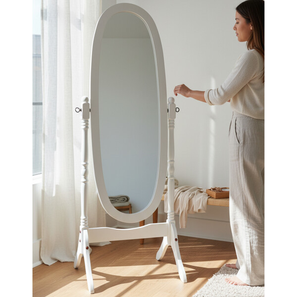 Espejo Victorian de pie ovalado Blanco