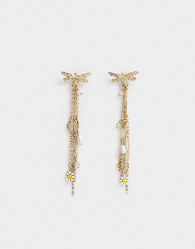 Aros Colgantes Largos Flores Aros Colgantes Largos Flores - Dorado