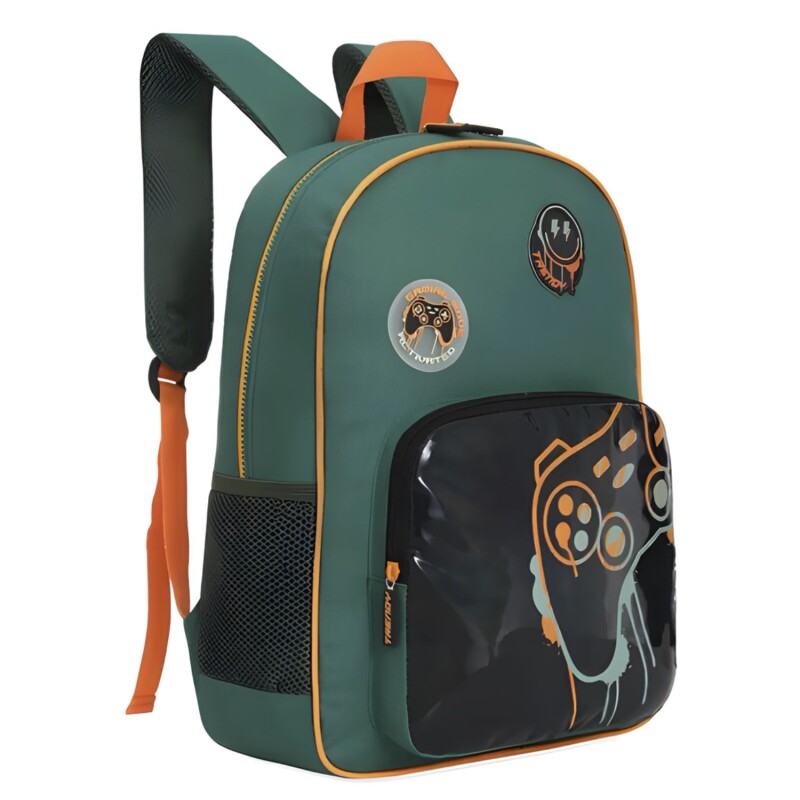 Mochila Escolar Trendy Con Porta Botellas Y Llavero Para Uso Infantil Diario Verde