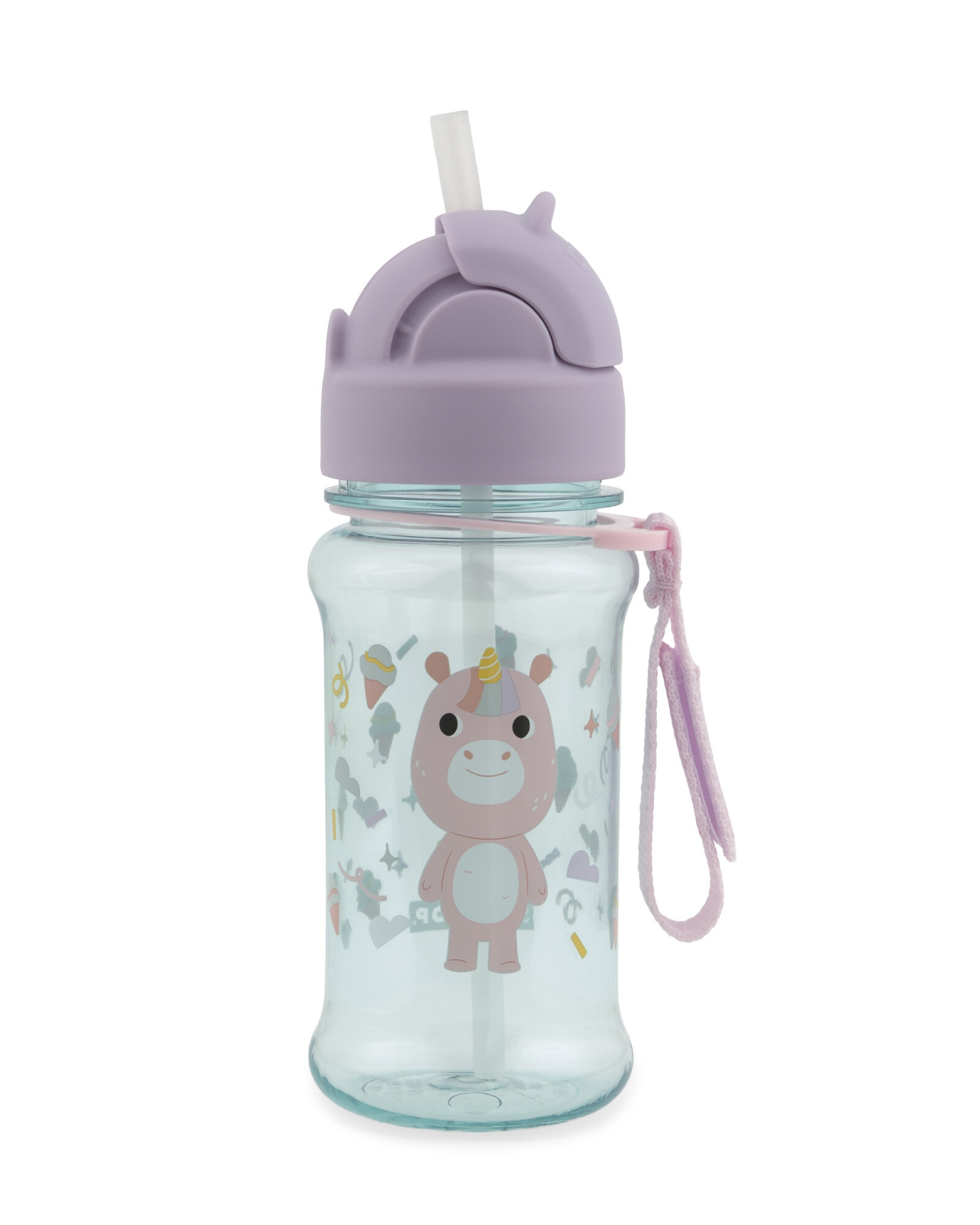 Botella de plástico tritan, con sorbito, diseño unicornio Sin color