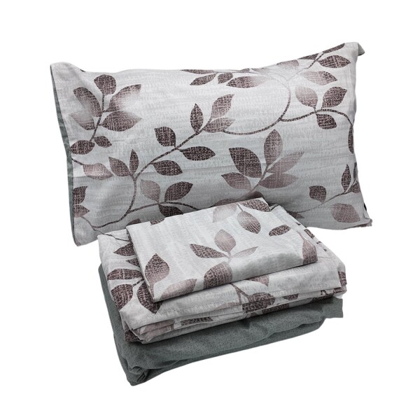 Juego de Sabanas 1 Plaza Suaves Estampado Calidad Frescas Variante Diseño Hojas Color Bordo