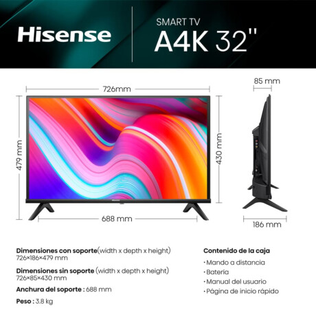 Smart TV Hisense 32" HD Serie A4K Negro