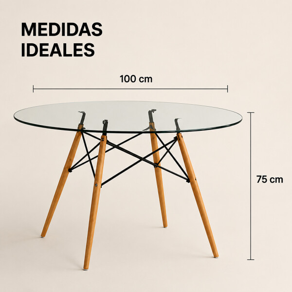 Mesa Comedor ComboHome Eames Redonda Vidrio 100 Cm Premium Transparente