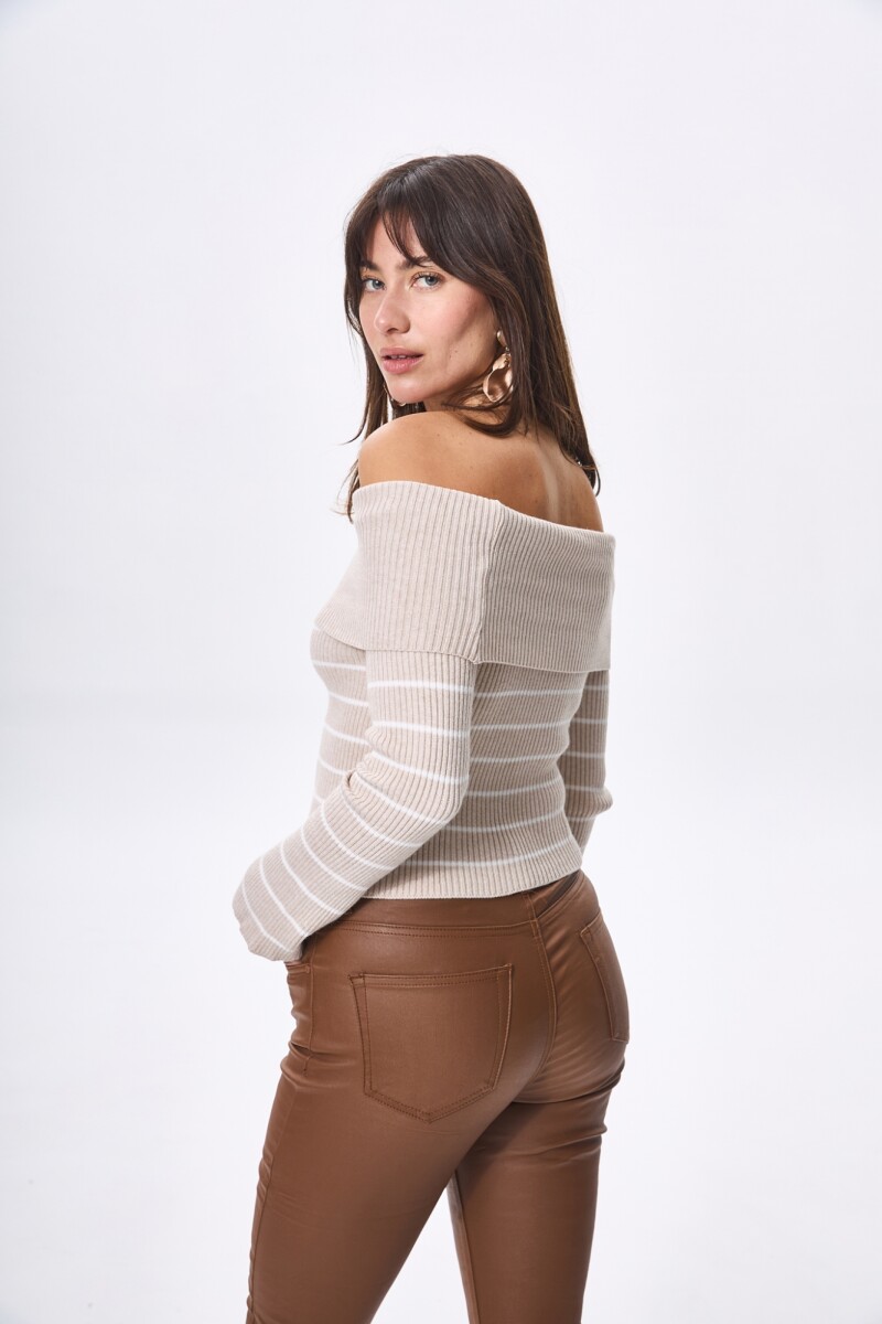 Sweater Oasis Beige con blanco