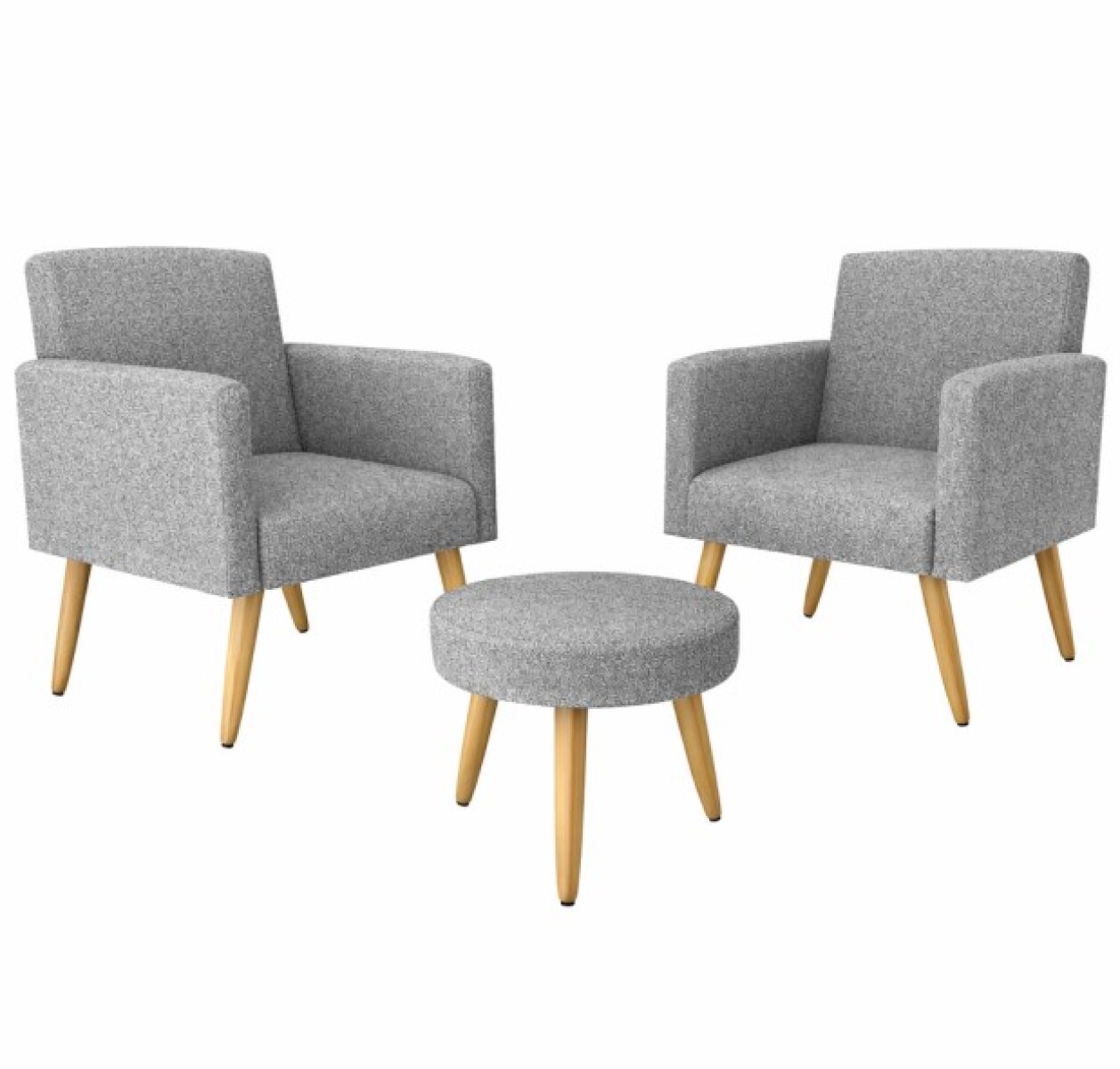 Conjunto Decorativo DALLAS 2 Poltronas + Puff color BOUCLE GRIS CINZA 