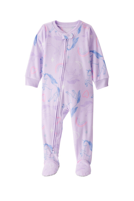 Pijama una pieza de micropolar, con pie, diseño unicornio Sin color
