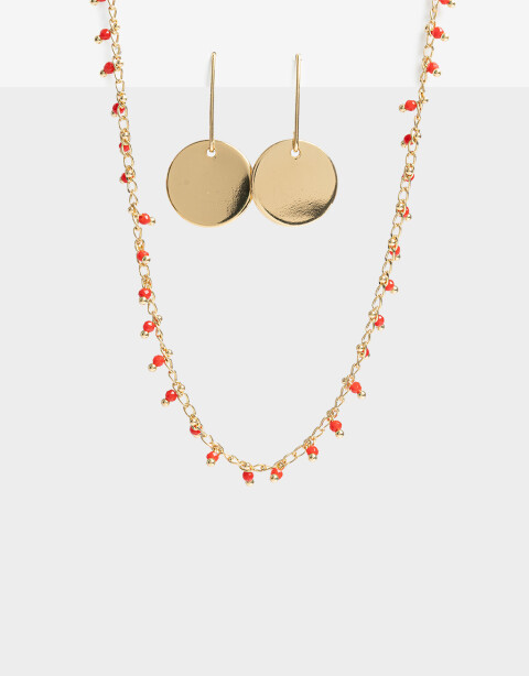 Bijouterie Set Metal Set De Aros Chapones Y Collar Beads - Dorado