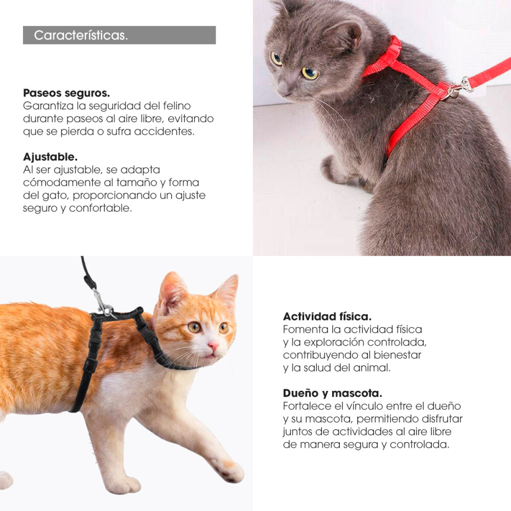 Pretal Arnes Regulable Con Correa Para Gatos Ajustable Color negro