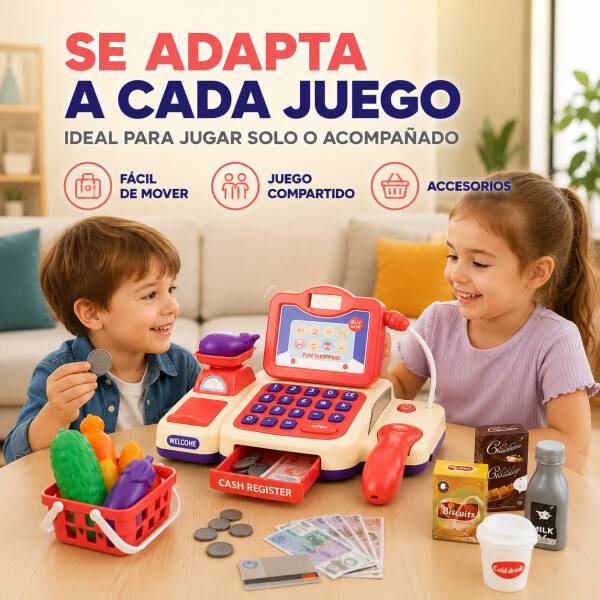 Caja Registradora Infantil Juguete C/ Sonido y Accesorios Color Rosa