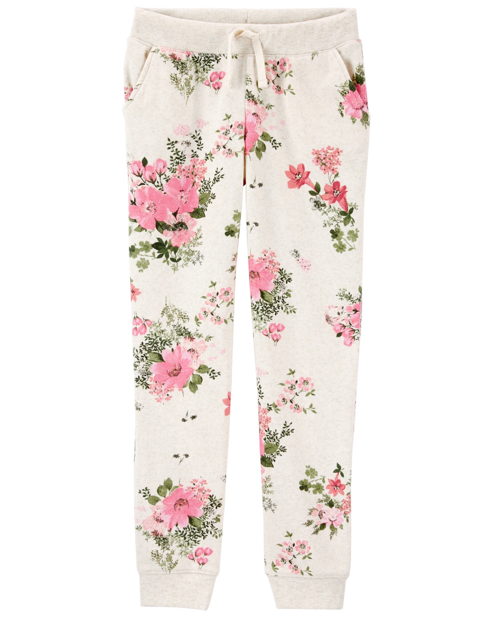 Pantalón de algodón con felpa diseño flores Sin color