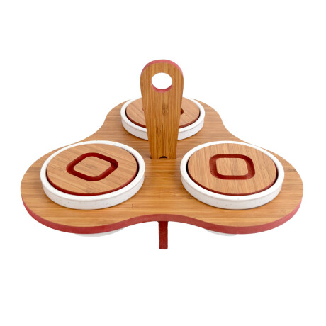 Copetinero de madera con 3 bowls de ceramica Copetinero de madera con 3 bowls de ceramica