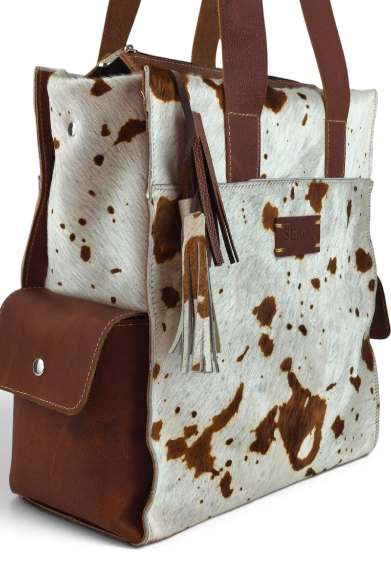 Bolso Tote de Cuero Vacuno y Pelo Natural Marrón