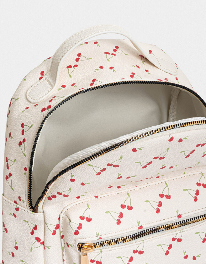Mochilas Urbanas Romántico Mochila Estampada Cherry - Blanco Crudo