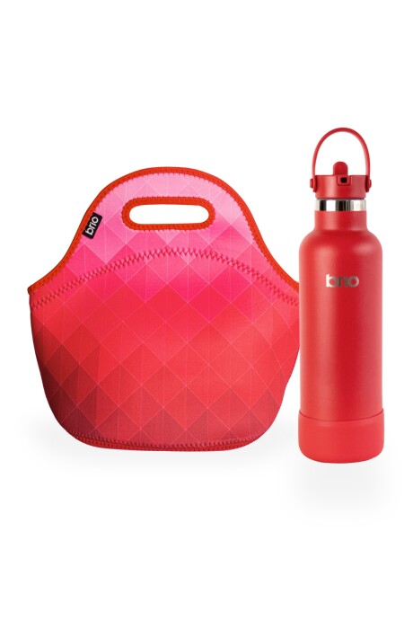 Set de lunchera de neopreno y botella de acero inoxidable 750ml brio set diamantes/rojo