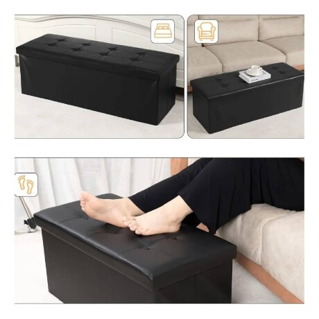 Puff Baúl Lumax Plegable 75x38 cm Organizador Living Dormitorio Negro
