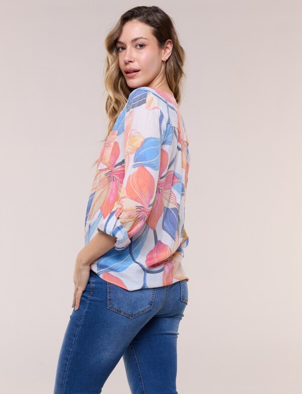 Blusa Botones Nudo MULTI/ANARANJADO