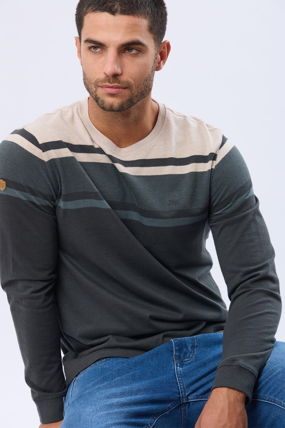 REMERA RAYADA DE ALGODÓN BEIGE