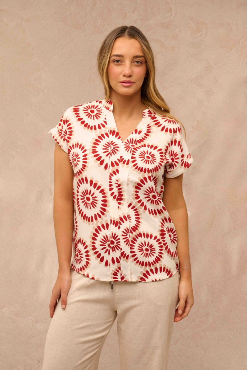 BLUSA MAGDA - ESTAMPADO ROJO Y BEIGE 