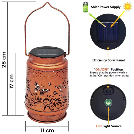 Lámpara Farol De Jardín Farol Solar Metal 8-10 Hs Autonomía Mariposas