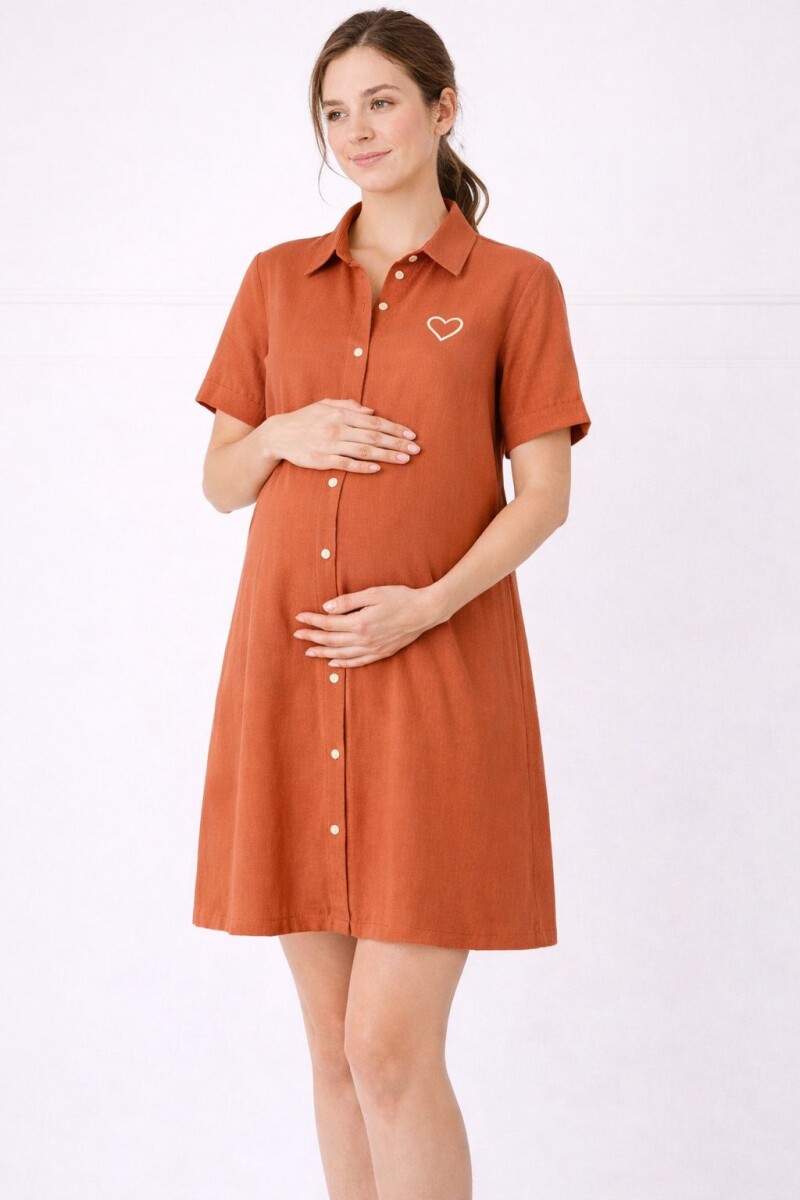 Camisa Maternal Pupa – Viscosa suave con bolsillos prácticos Terracota