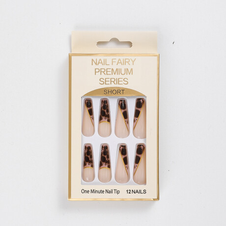 Set De Uñas Postizas Cora Punta Ballerina Animal Print Nude