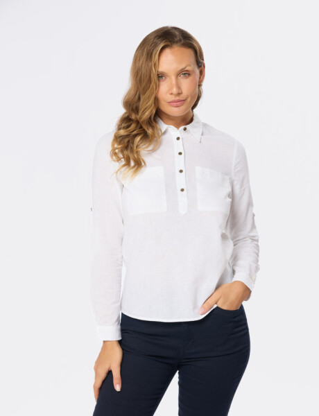 CAMISA DE LINO MEDIO BOTÓN Blanco