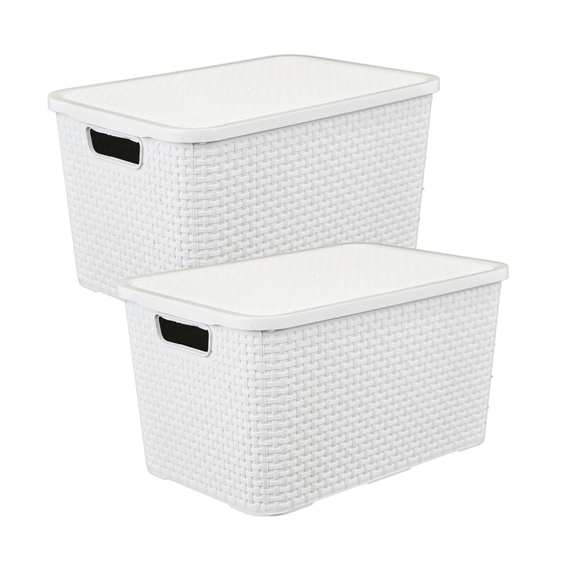 Set x3 caja organizadora plástica simil ratán 7 lts BLANCO