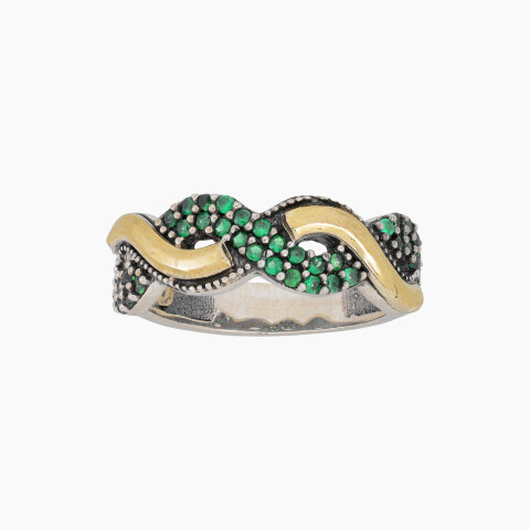 Anillo en plata y oro con circonias verdes Anillo En Plata Y Oro Con Circonias Verdes