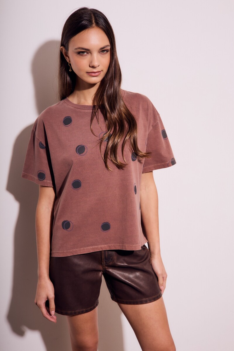 Remera Algodon Lunares Marron Marron
