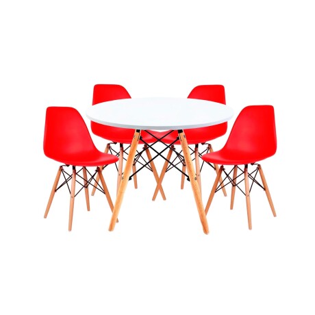 Juego de comedor Con Mesa Circular de 80cm + 4 Sillas Eames Rojo