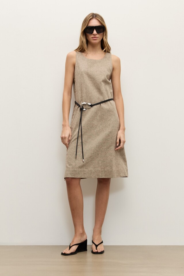 Vestido lino con botones chocolate melange