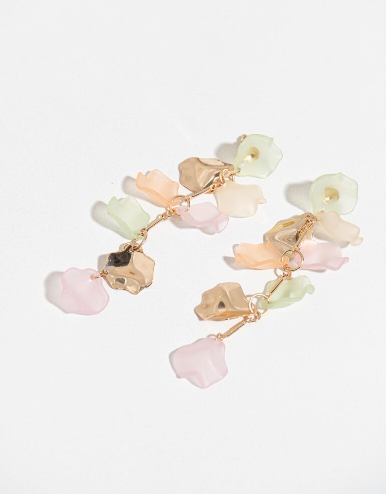 Aros Colgantes Largos Acrilico Aros Con Flores - Dorado