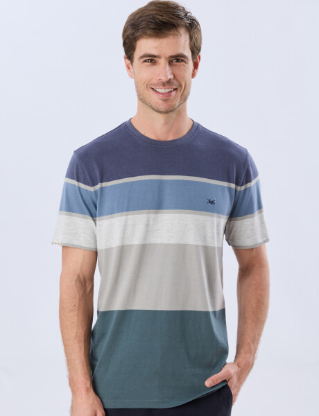 REMERA RAYADA DE ALGODÓN Azul