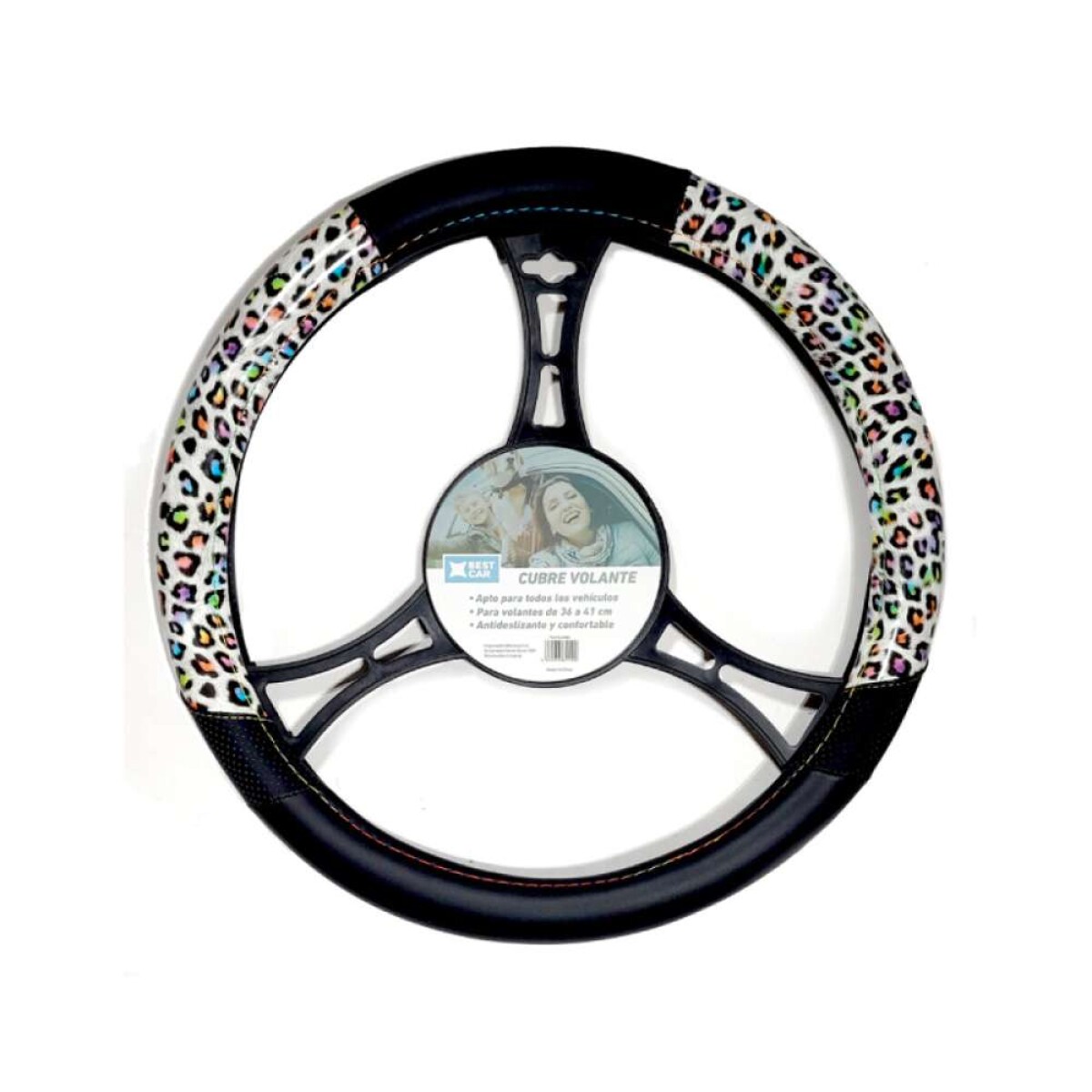 Cubre Volante Auto Protector - Negro Con Detalle Animal Print Color 